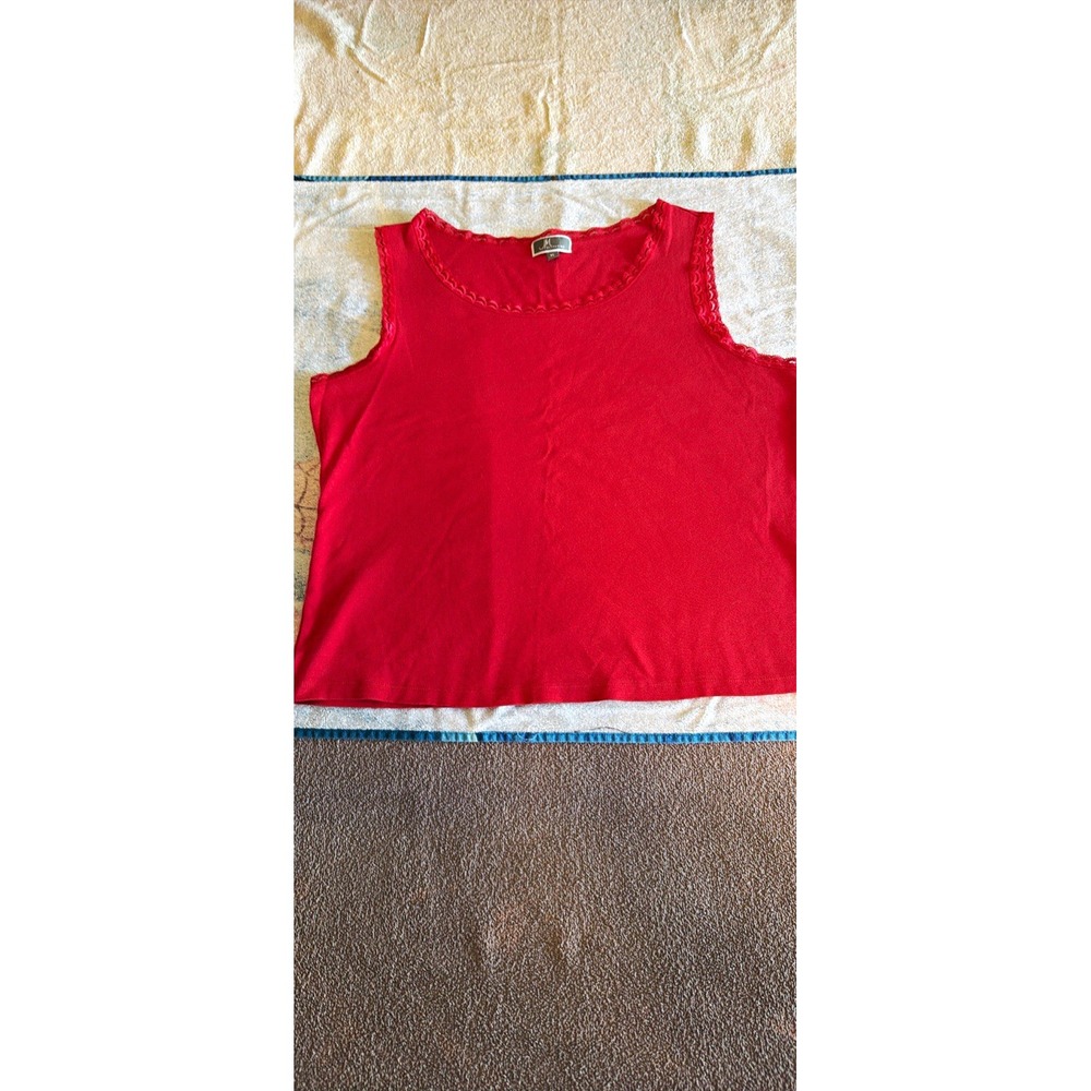 JM Collection Women’s Red Lace Trim Knit Scoop Neck Tank Top XL